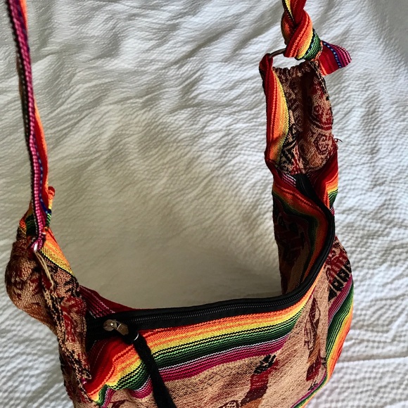 Vtg Handmade Peru Shoulder Bag Souvenir Rainbow - Picture 5 of 6